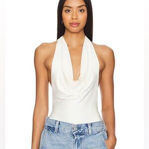 Susana Monaco Cowl Neck Halter Top in Sugar (white), Size L, White Jersey Tank